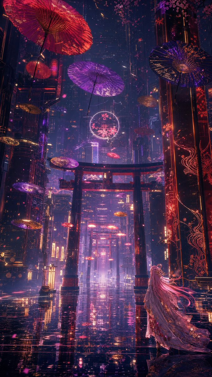 AI Prompt for Cyberpunk Kyoto Cityscape with Kimono Figure