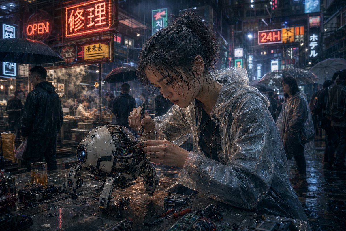 AI Prompt for Cyberpunk Robot Repair Scene