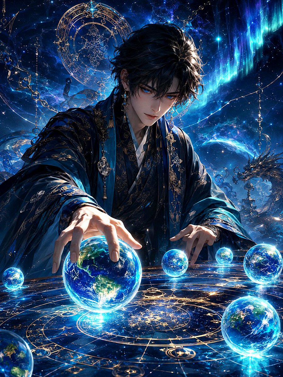 AI Prompt for Dark Fantasy Anime Illustration: Celestial Astrologer Scene