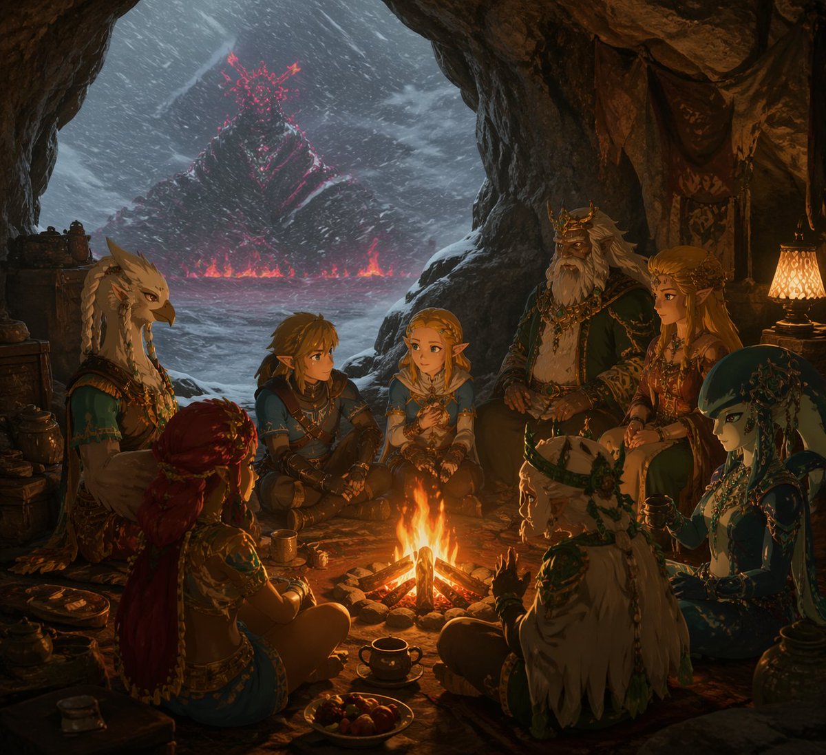 AI Prompt for Dark Fantasy Cave Scene with Adventurers