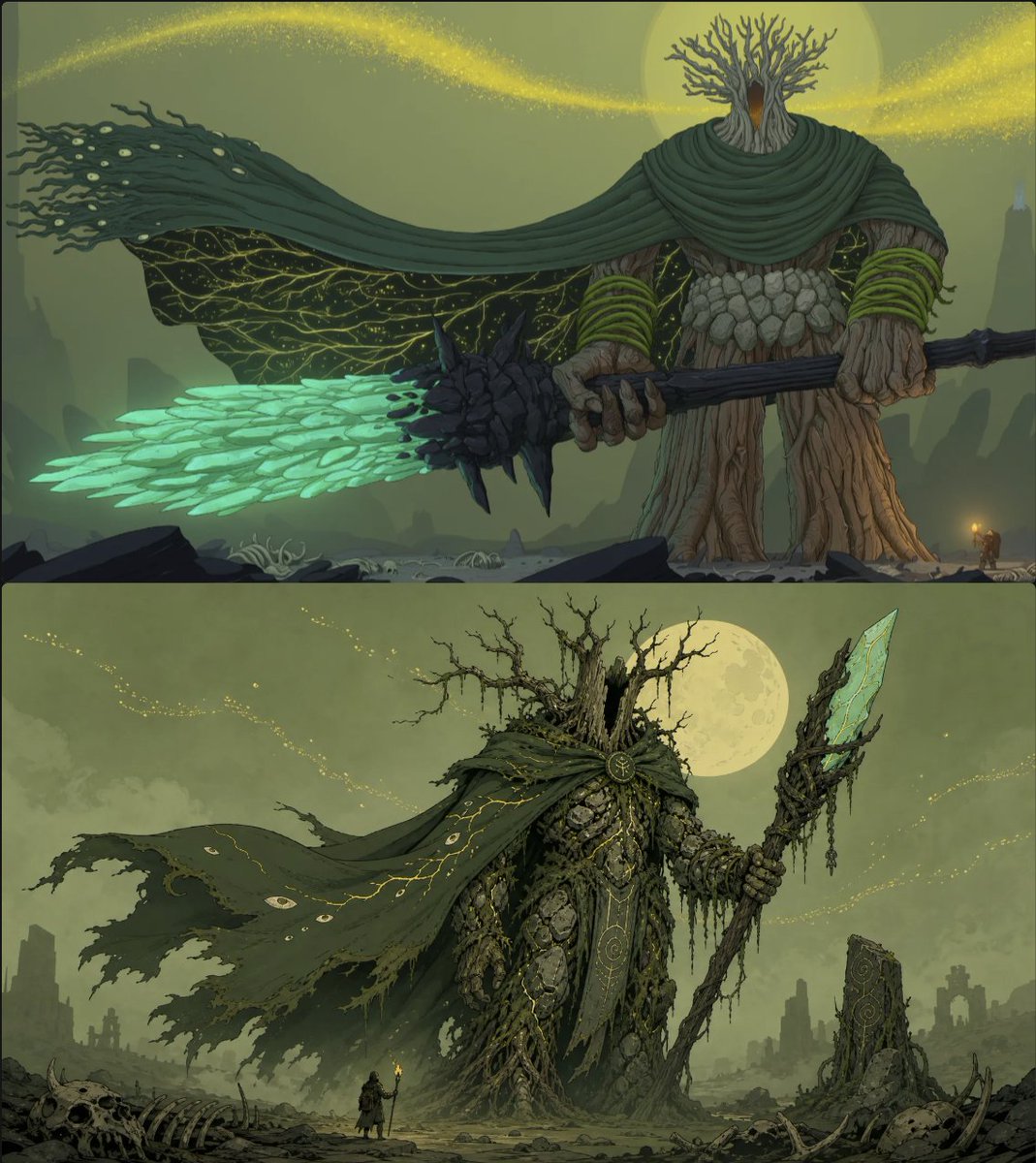 AI Prompt for Dark Fantasy Illustration: Moonlit Guardians in Ruined Landscape
