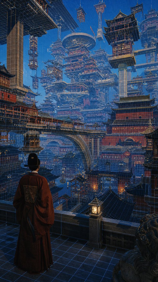 AI Prompt for Epic Cyberpunk Cityscape with Ancient Chinese Architecture