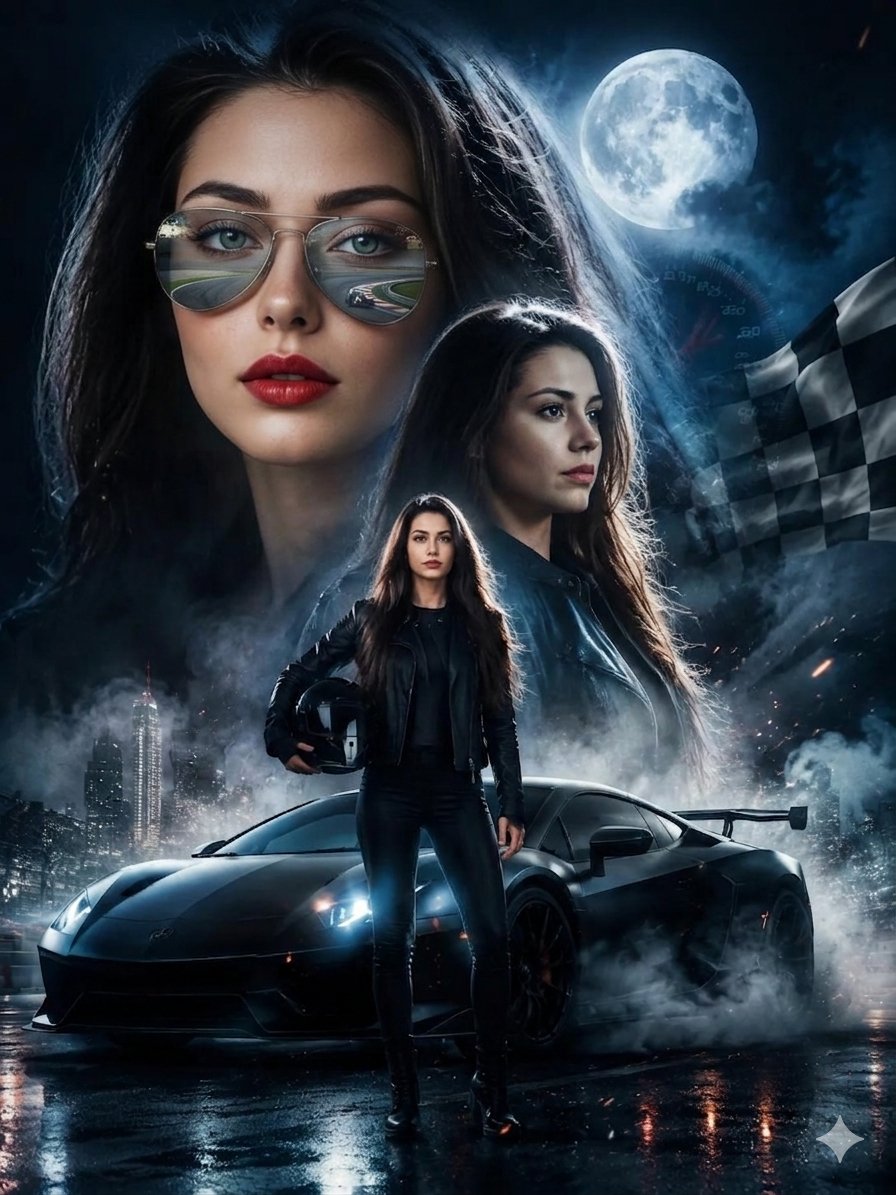 AI Prompt for Female Street Racer Movie Poster in Cinematic Style