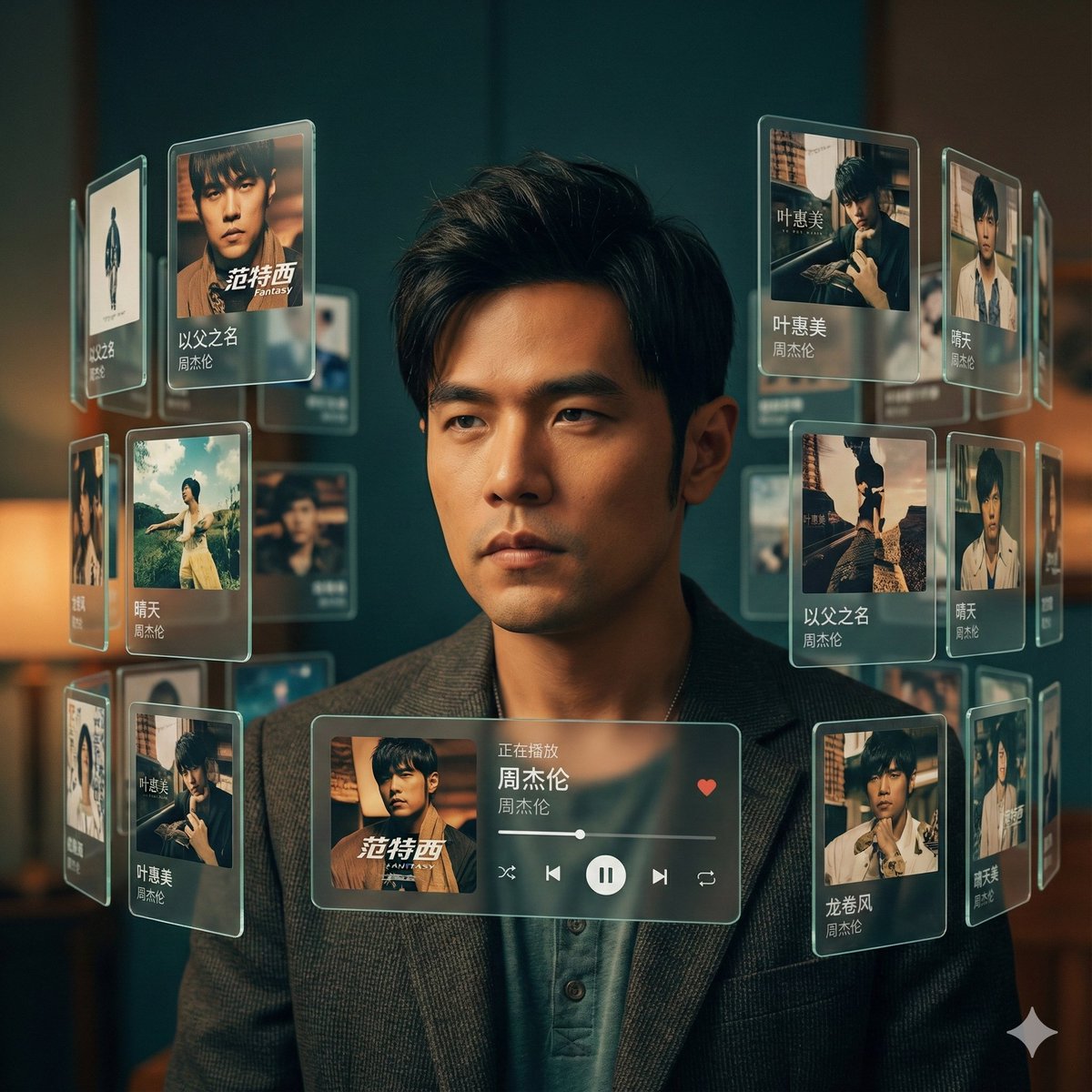 AI Prompt for Generating Sci-Fi Singer Portraits with AR Floating Play Cards