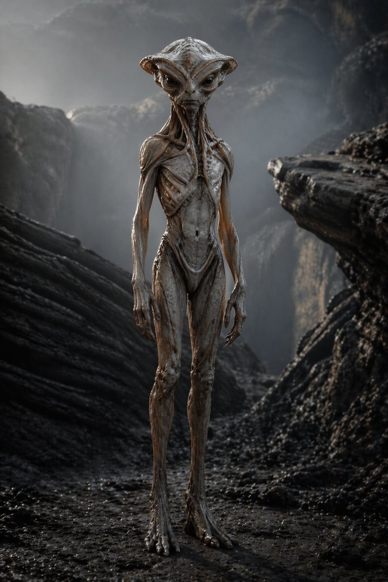 AI Prompt for Realistic Sci-Fi Alien Portraits in Dark, Mysterious Environments