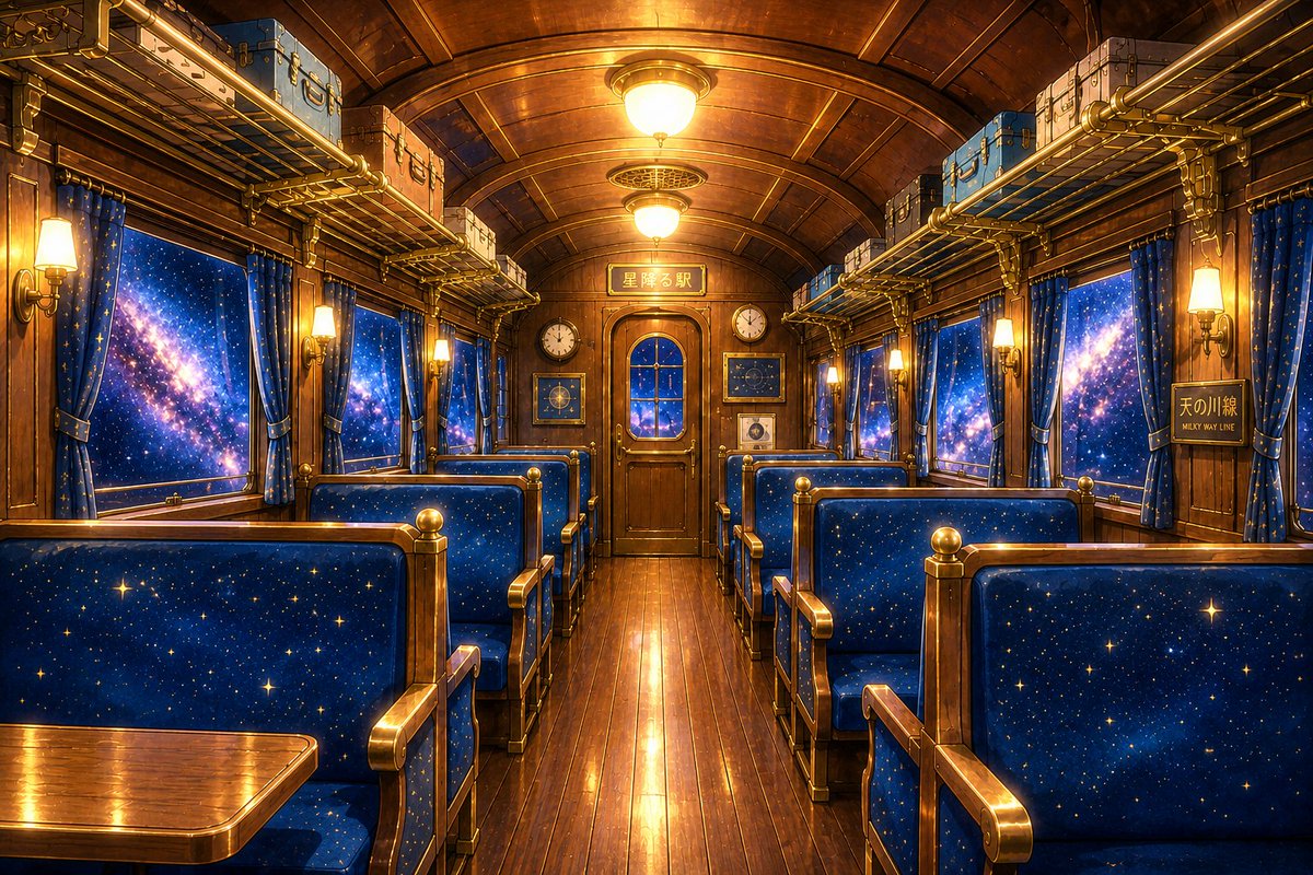 AI Prompt for Retro-Futuristic Anime-Style Train Interiors - Perfect for Fantasy Worldbuilders and Cinematic Artists!