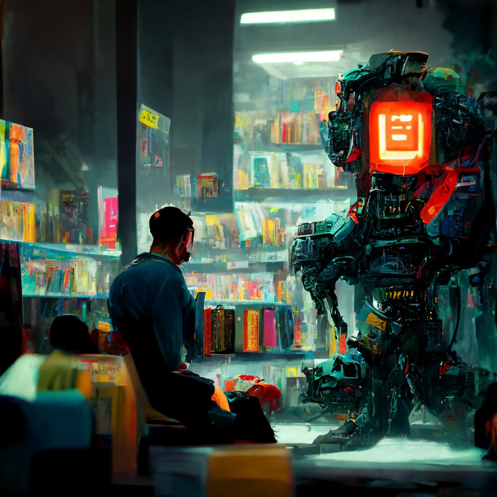 AI Prompt for Sci-Fi Robot Illustration in Cyberpunk Environment