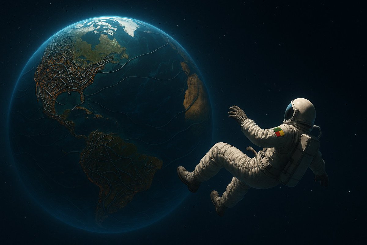 AI Prompt for Sci-Fi Space Art: Astronaut Beside Root-Covered Earth