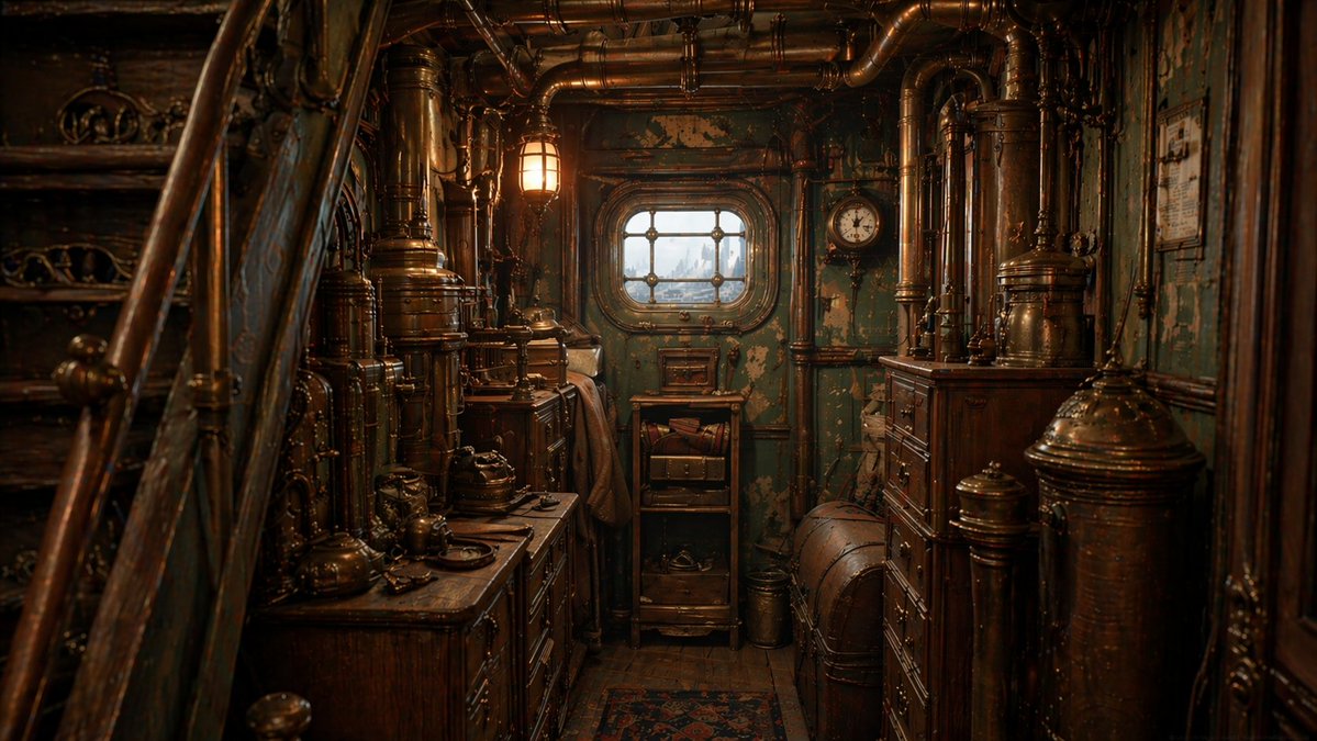 AI Prompt for Steampunk Interior Design Concept Art