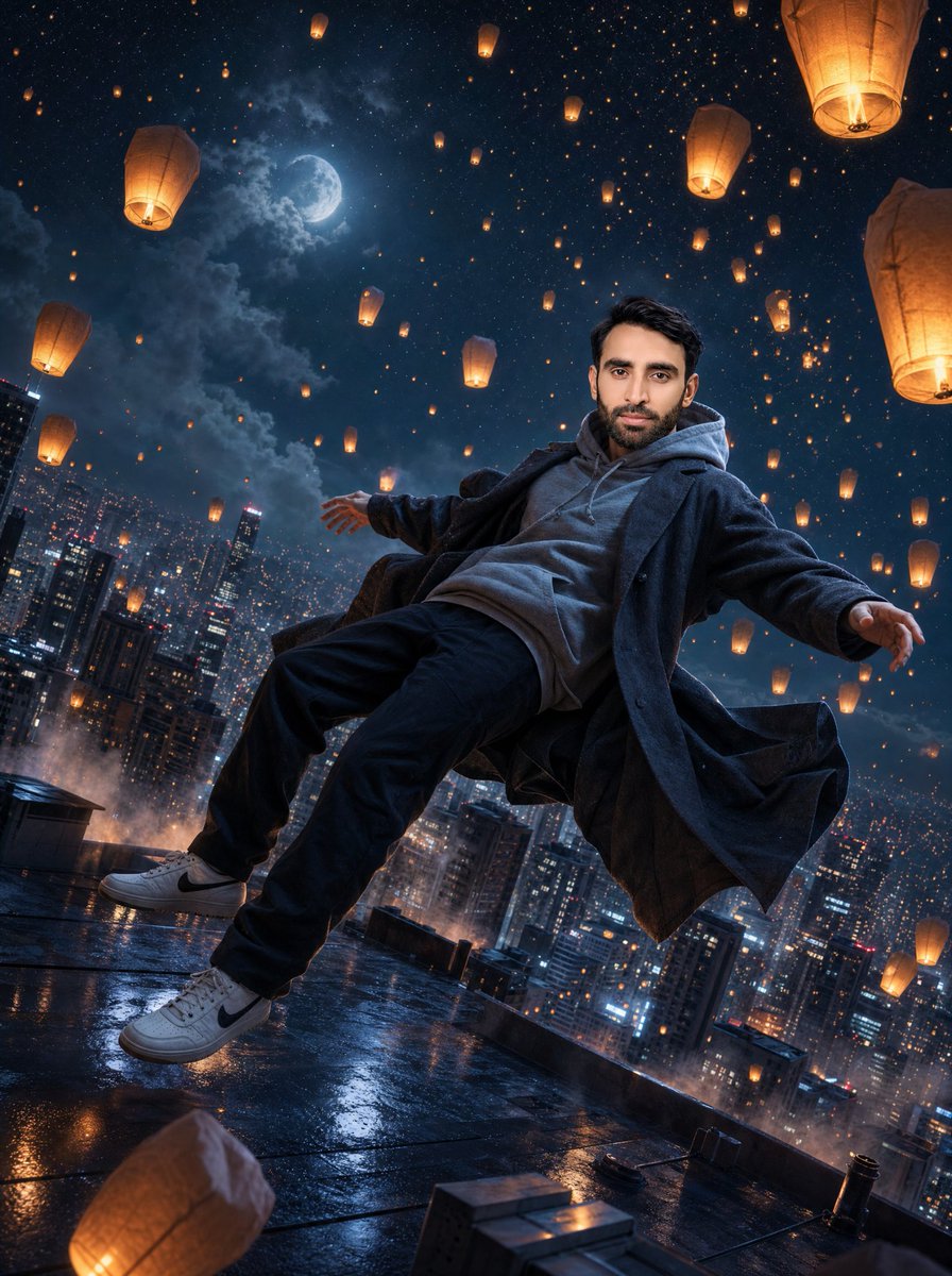 AI Prompt for Surreal Cinematic Cityscape with Floating Figure