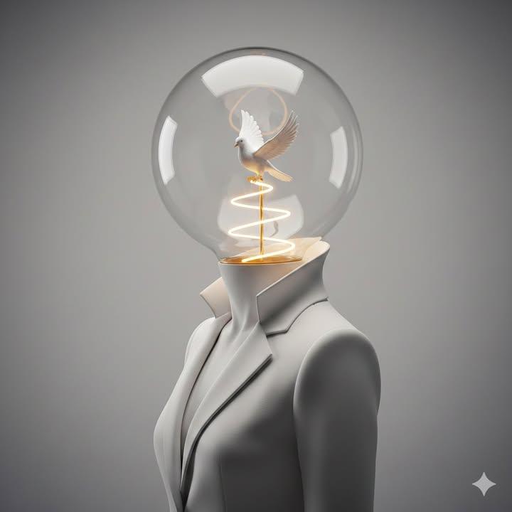 AI Prompt for Surreal Minimalist Conceptual Art with Bird and Light Bulb