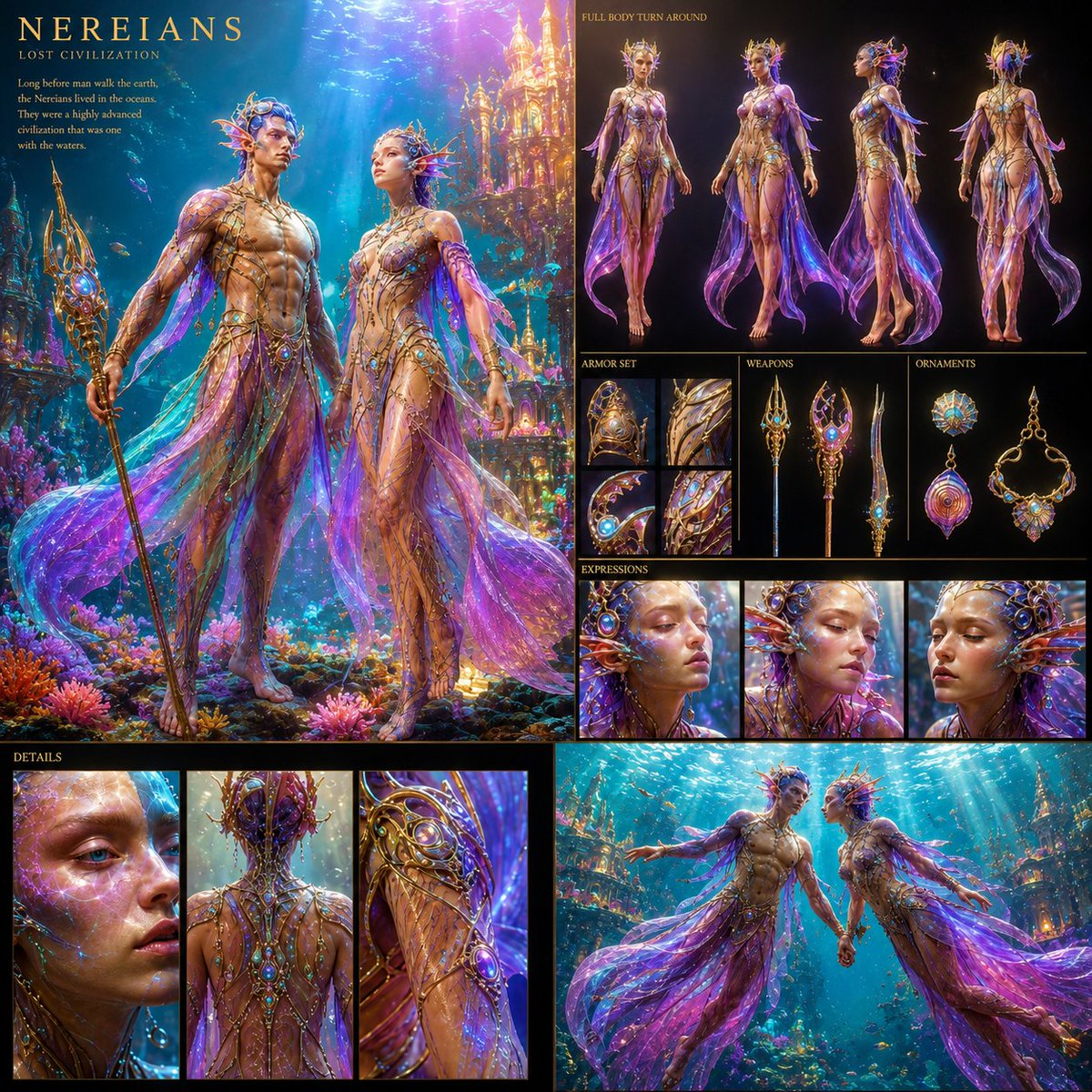 AI Prompt for Surreal Underwater Cyberpunk Character Board
