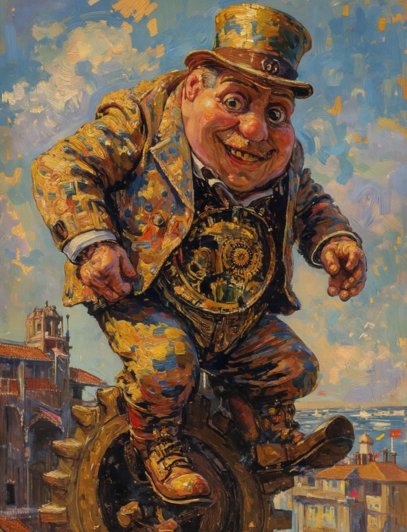 AI Prompt for Whimsical Steampunk Oil Painting of Gear-Adorned Gentleman