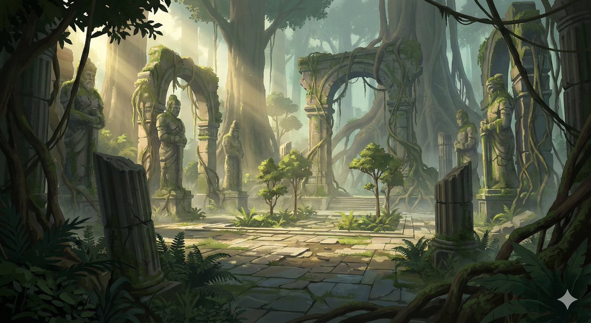 Cinematic Abandoned Jungle City Concept Art AI Prompt