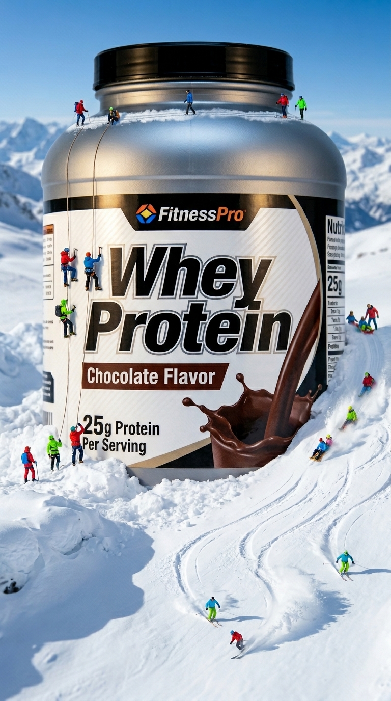Giant Product in Snowy Miniature Adventure Scene