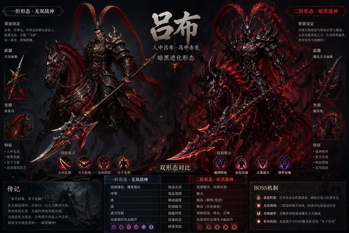 Lu Bu Dark Evolution Dual Form Game Boss Concept Art