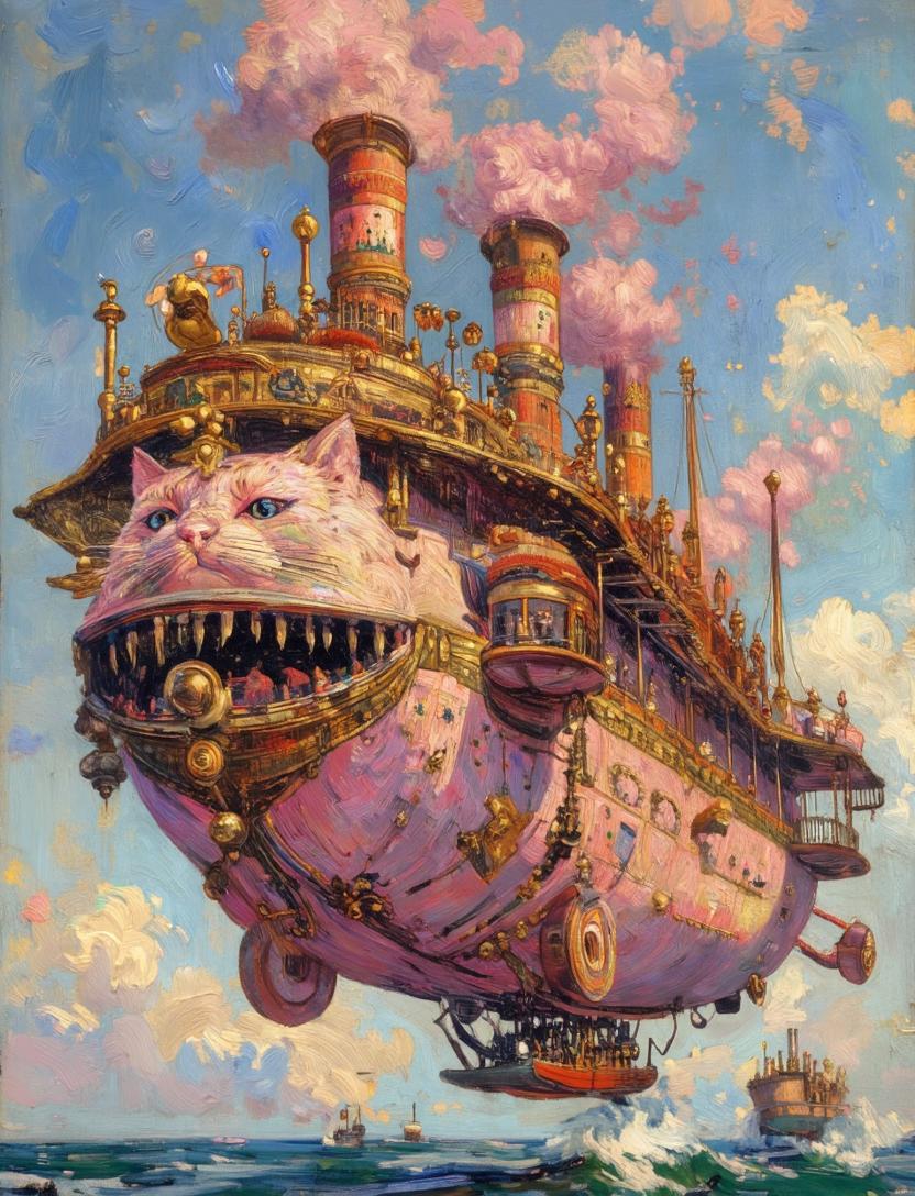 Prompt for Steampunk Cat Airship Concept Art & Illustrations