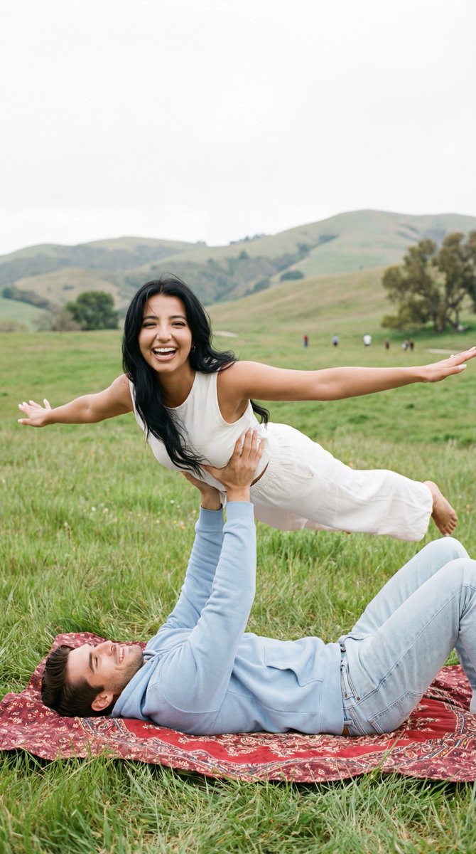 Acro-Yoga Couple Portrait in Daylight Meadow SEO