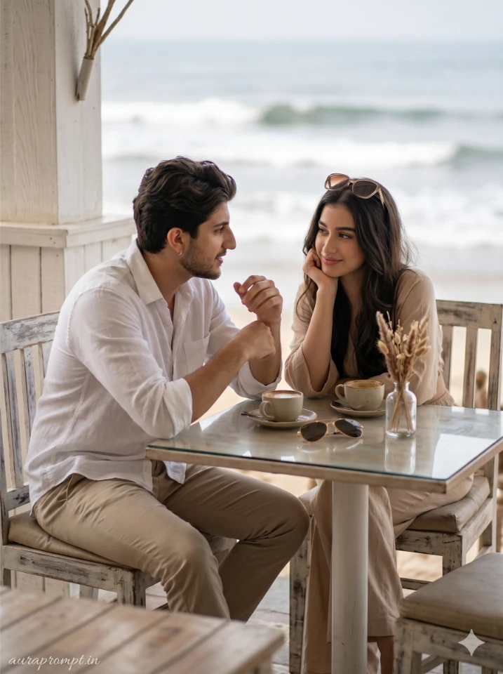 AI Couple Beach Café Luxury Photo Prompt