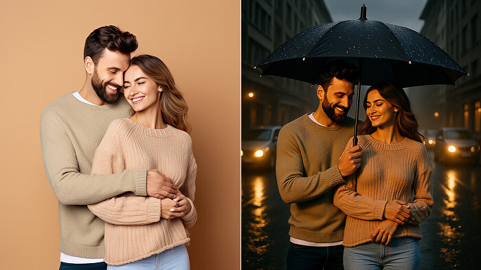 AI-Enhanced Romantic Couple Photo Shoots with a Twist