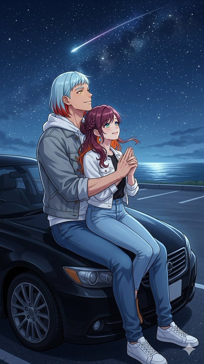 AI Prompt for Anime Couple Under Shooting Star Art