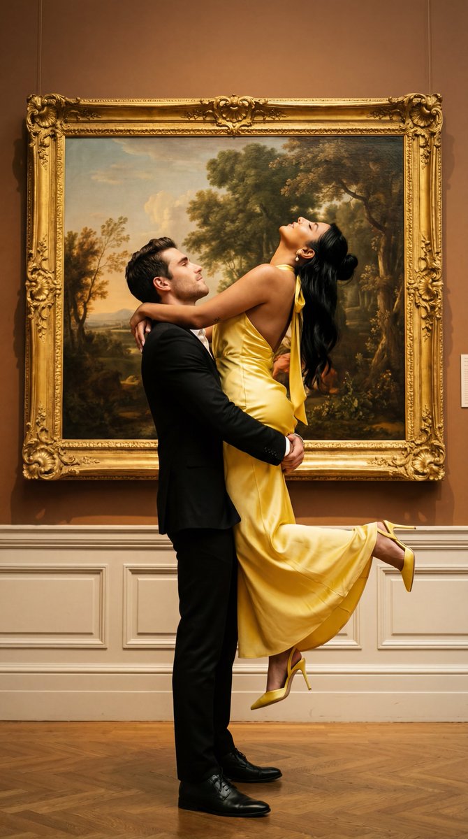 AI Prompt for Cinematic Fine Art Couple Portrait with Museum Setting