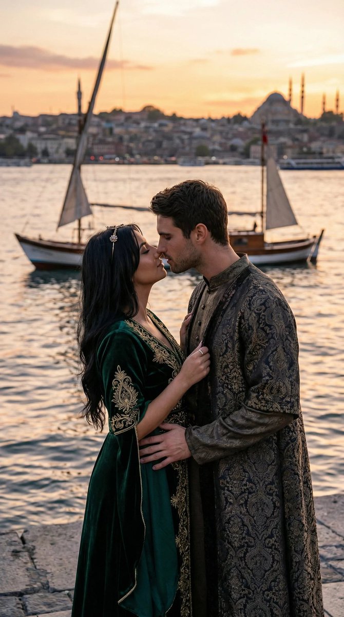 AI Prompt for Cinematic Historical Romance Scene with Emotional Couple's Kiss