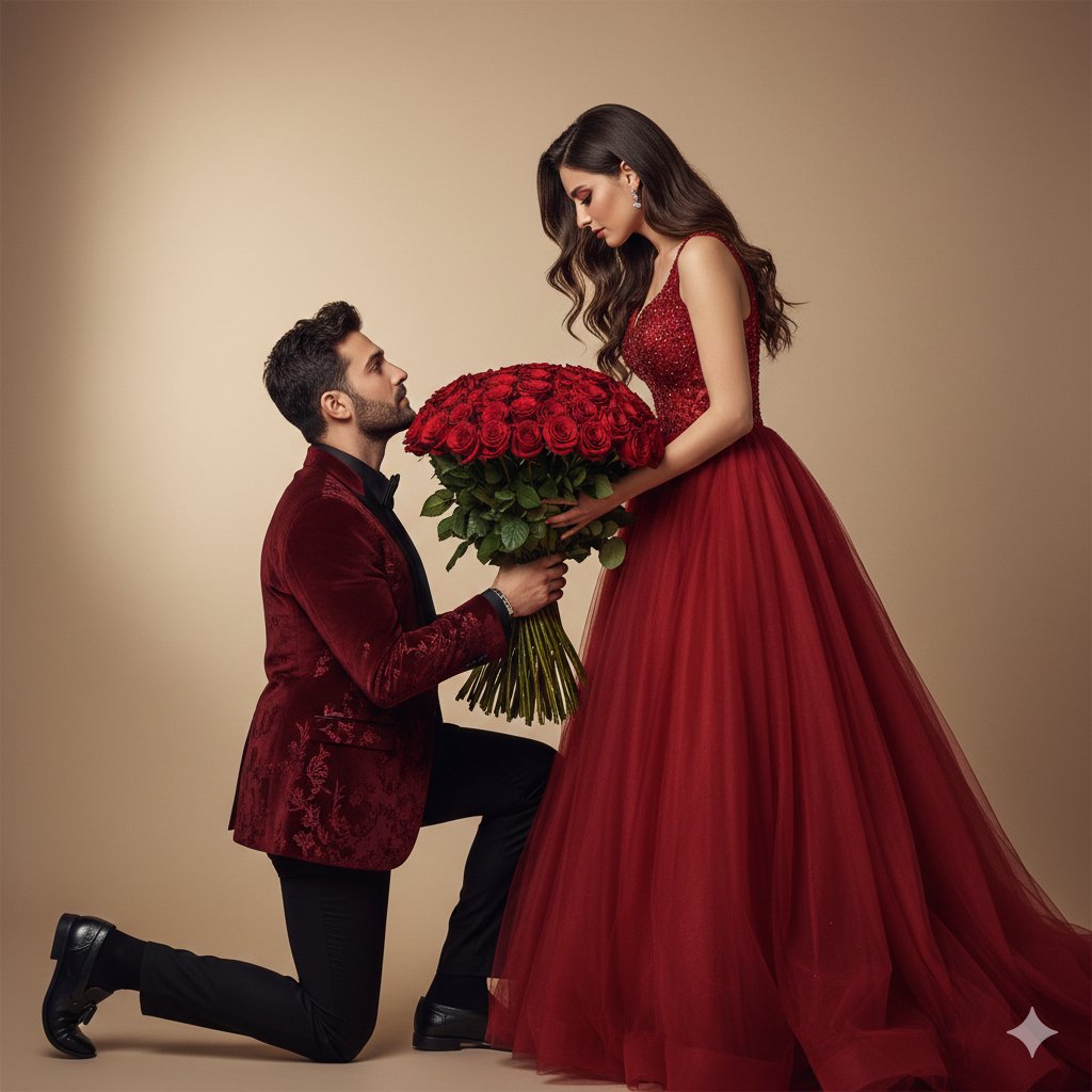 AI Prompt for Cinematic Romantic Proposal Scene with Realistic Facial Features
