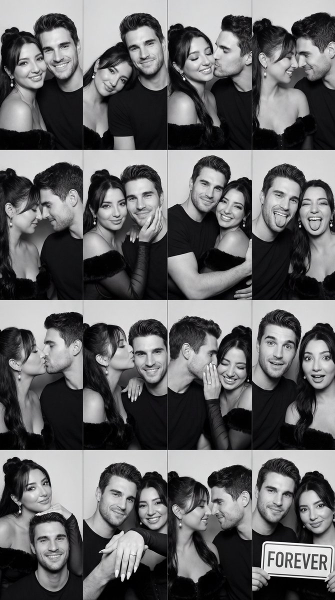 AI Prompt for Classic Black and White Couple Photography (4x4 Grid)