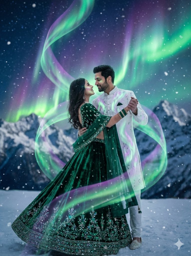 AI Prompt for Dreamy, Surreal Pre-Wedding Dance under Aurora Borealis