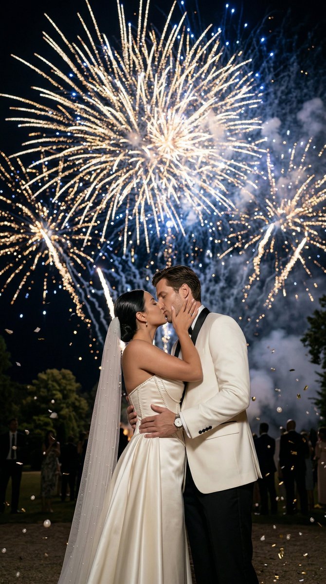 AI Prompt for Epic Fireworks Wedding Kiss Image