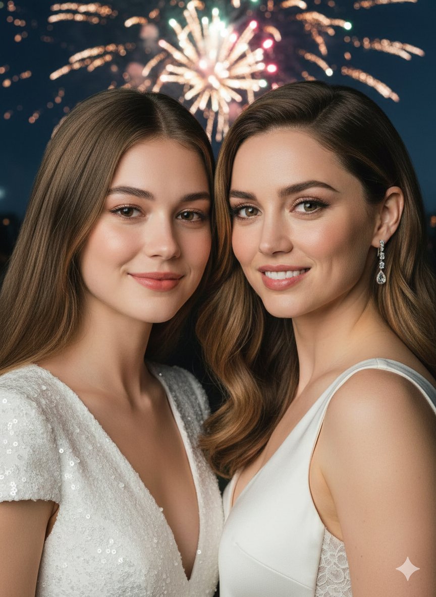 AI Prompt for Merging Real Identity with Celebrity Portrait: New Year's Glamour