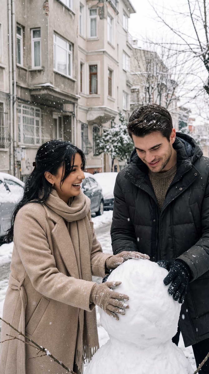 AI Prompt for Photorealistic Cinematic Street Couple Photoshoot in Istanbul Snow