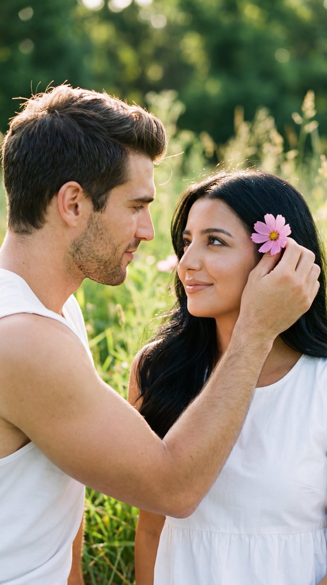 AI Prompt for Photorealistic Golden Hour Romantic Couple Portraits with 35mm Film Grain