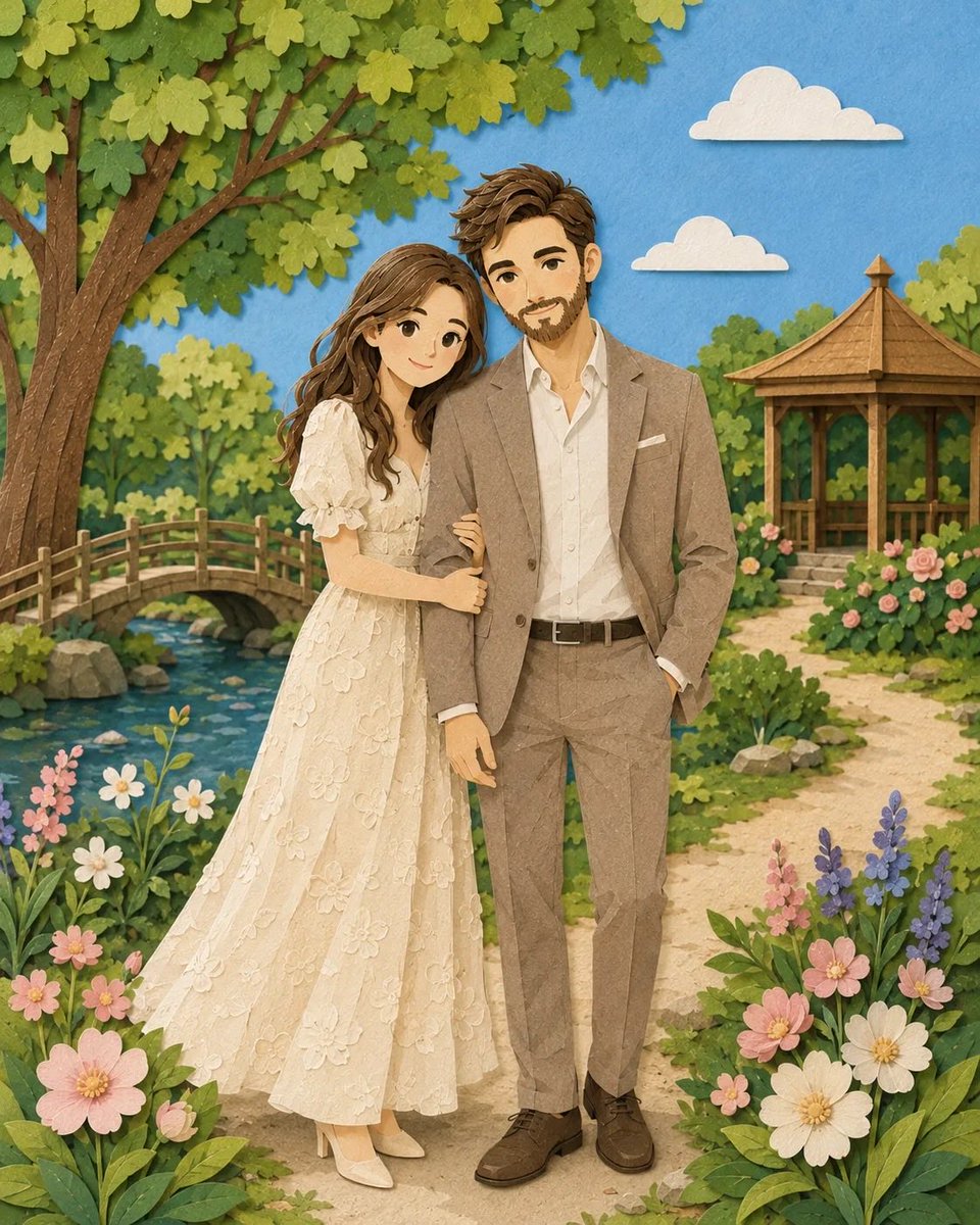 AI Prompt for Romantic Paper-Cut Couple Portrait in Layered Art Style