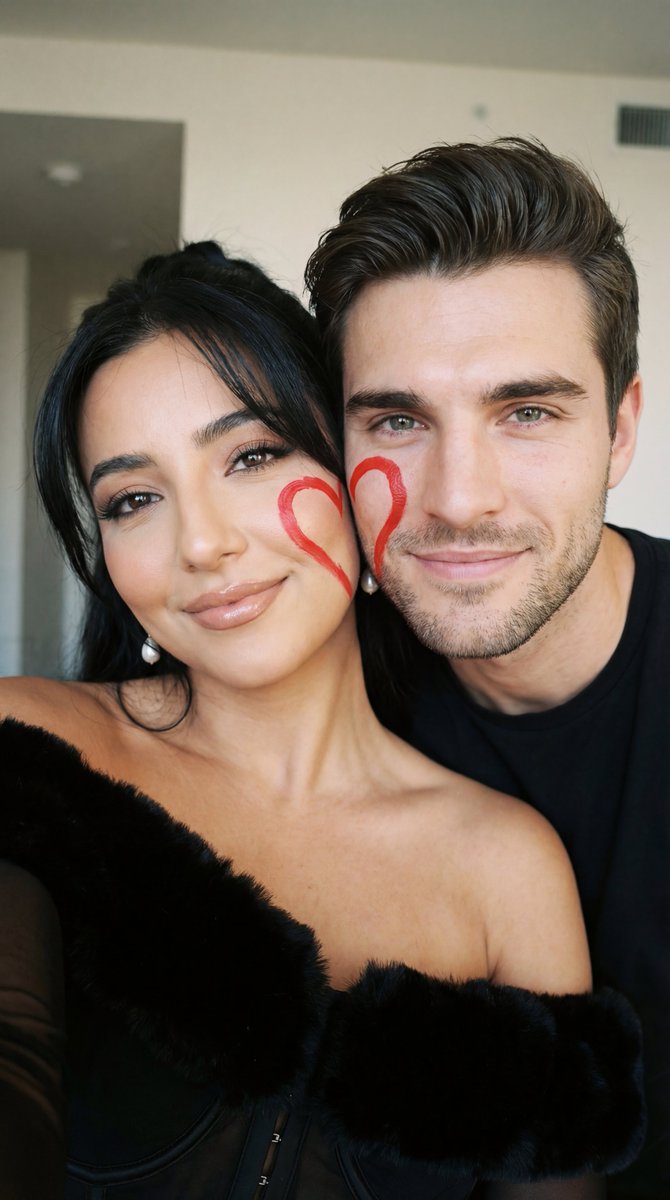AI Prompt for Ultra-Close Couple Selfie with Heart Cheek Art