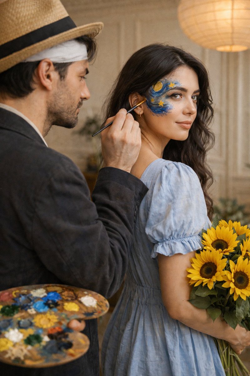AI Prompt for Ultra-Photorealistic Couple Portrait with Starry Night Face Paint
