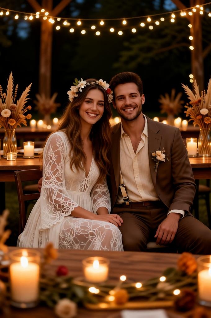Boho Wedding Reception Photo Prompt – Ultra‑Realistic Couple Portrait