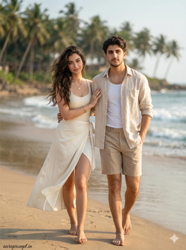 Cinematic Beach Couple Photo Prompt 2026