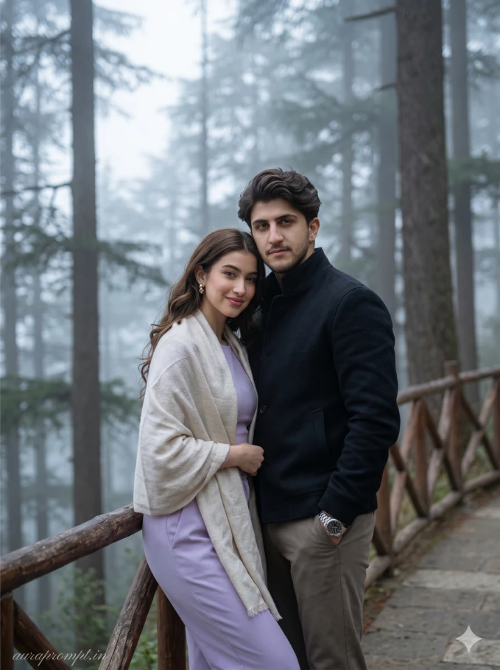 Cinematic Mountain Couple Portrait – Editorial Fashion AI Prompt 2026