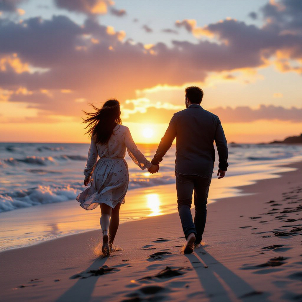 Cinematic Sunset Beach Couple Run – 8K Ultra-Realistic