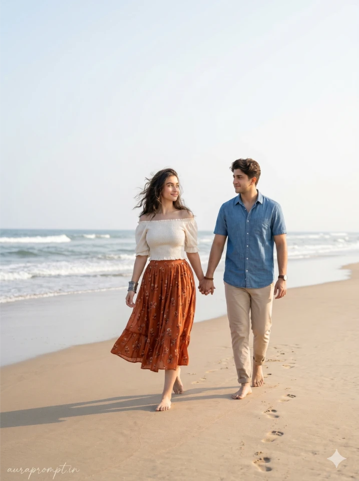 Couple Beach Portrait AI Prompt Romantic