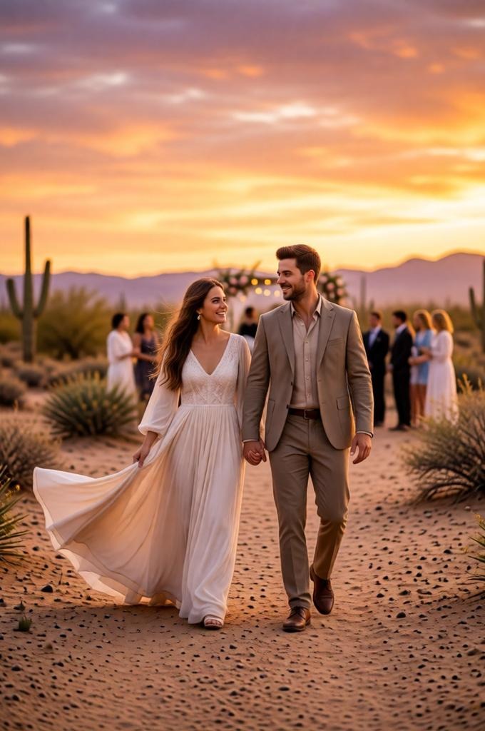 Desert Wedding Couple – Cinematic Sunset Photo Prompt