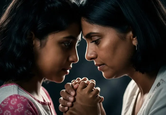 Emotional Mother-Daughter Portrait in Cinematic Style