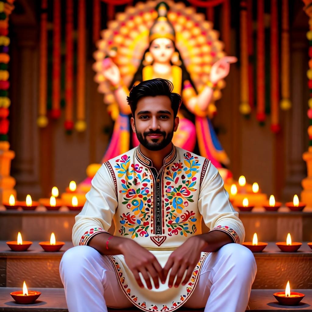 Festive Navratri Selfie of Young Indian Couple