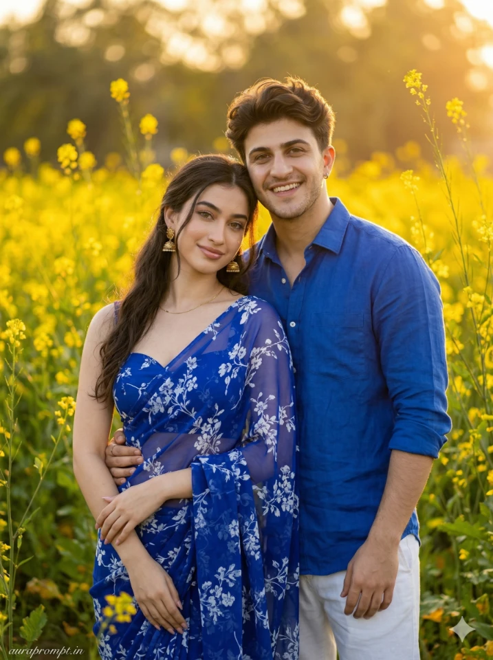 Golden Hour Indian Couple Portrait AI Prompt