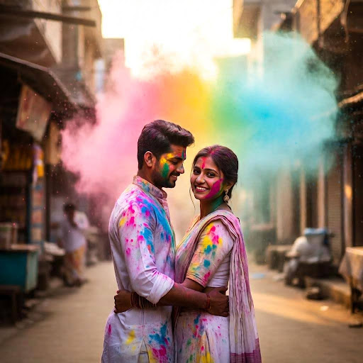 Holi Festival Romantic Couple Photo Prompt