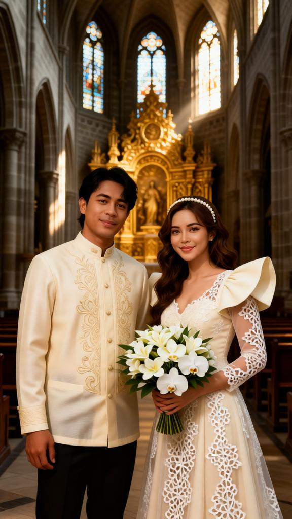 Hyper-Realistic Filipino Wedding Portrait in Historic Cathedral