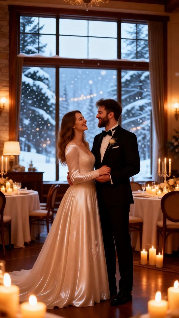 Luxurious Indoor Winter Wedding Photo Prompt