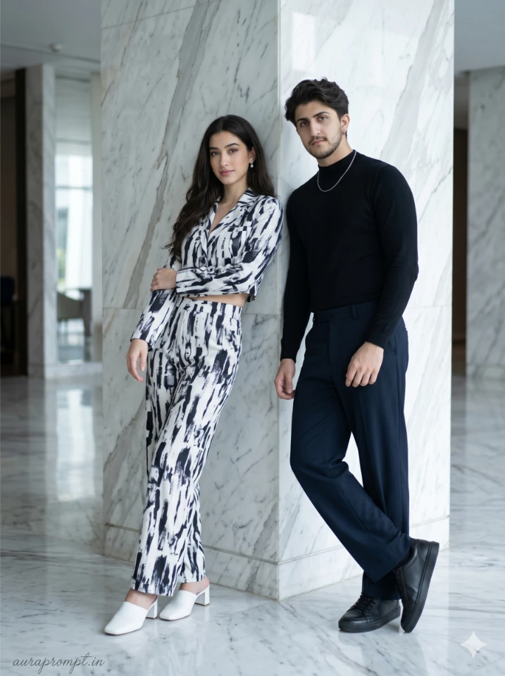 Luxury Monochrome Couple Editorial AI Photo Prompt